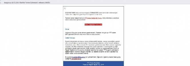 Dolandırıcıların Son Hilesi PTT Gönderili E-Mail