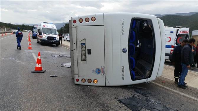 Mersin Silifke Işıklı Mevkinde İşçi Minibüsü Devrildi, Kazada İlk Bilgilere Göre 11 Kişi Yaralandı