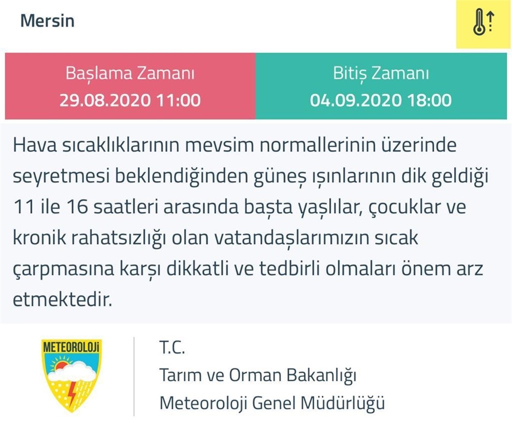 Meteoroloji Genel Müdürlüğünden Mersin'e Sarı Uyarı!