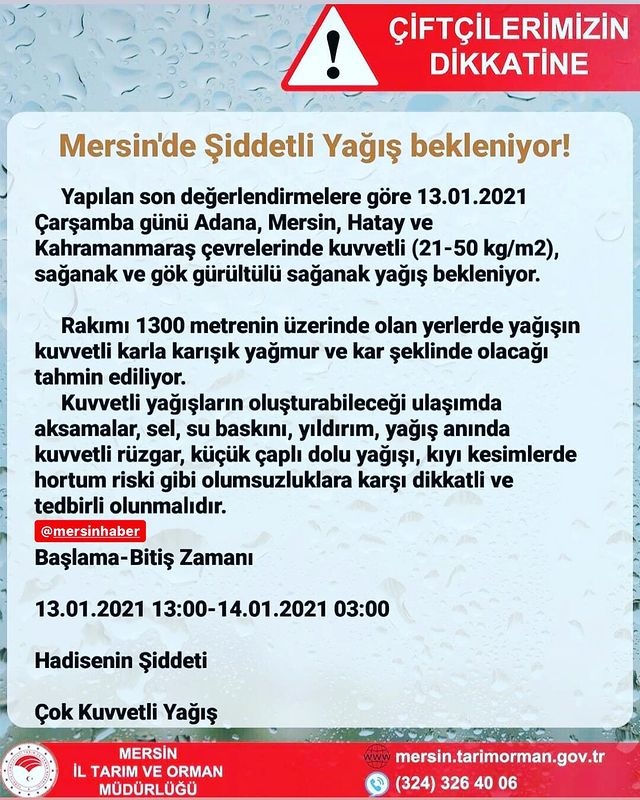 Yağmur Geliyor! Mersin, Adana, Hatay ve Kahramanmaraş İçin Sağanak Yağış Uyarısı