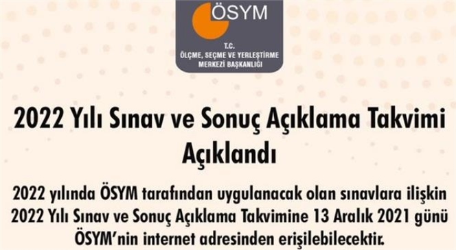 ÖSYM 2022 Sınav Takvimini Duyurdu