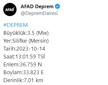 Mersin Silifke'de Deprem