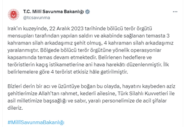 Irak’ın Kuzeyinden Acı Haber Geldi, Şehitlerimiz ve Yaralı Askerlerimiz Var… Resmi Açıklama Yapıldı