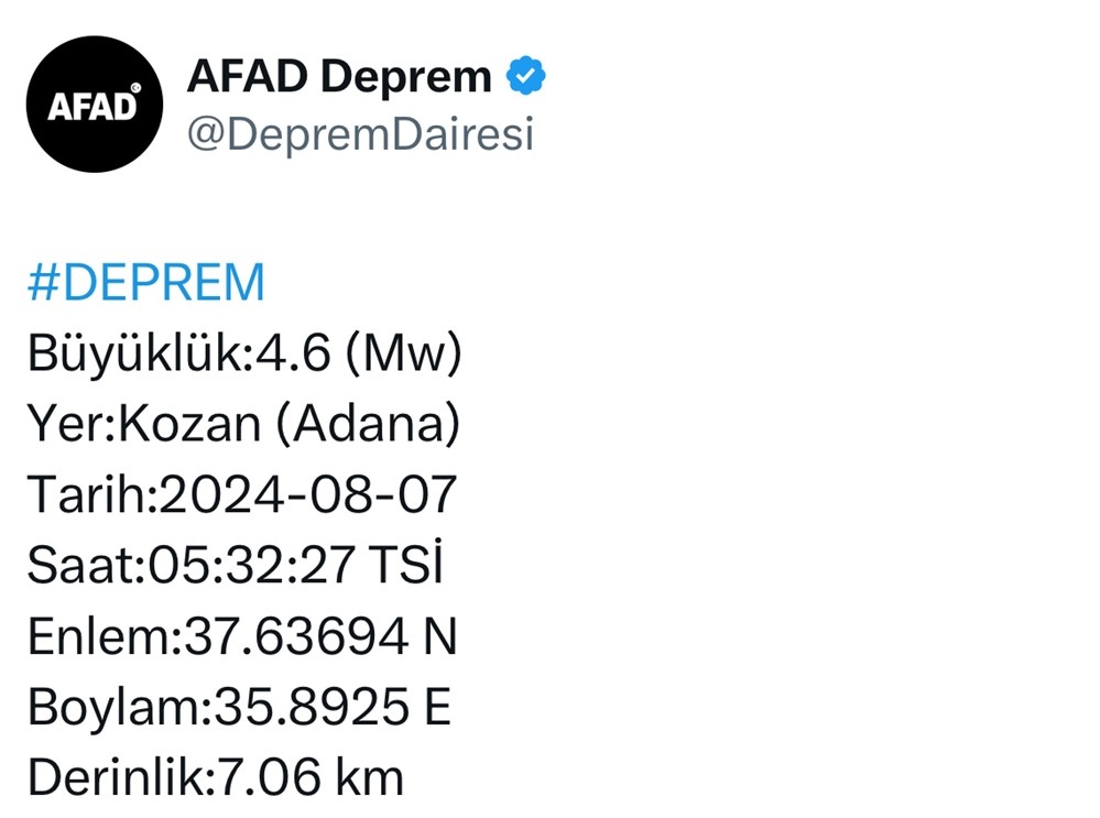 Mersin ve Adana'da Bir Deprem Hissedildi