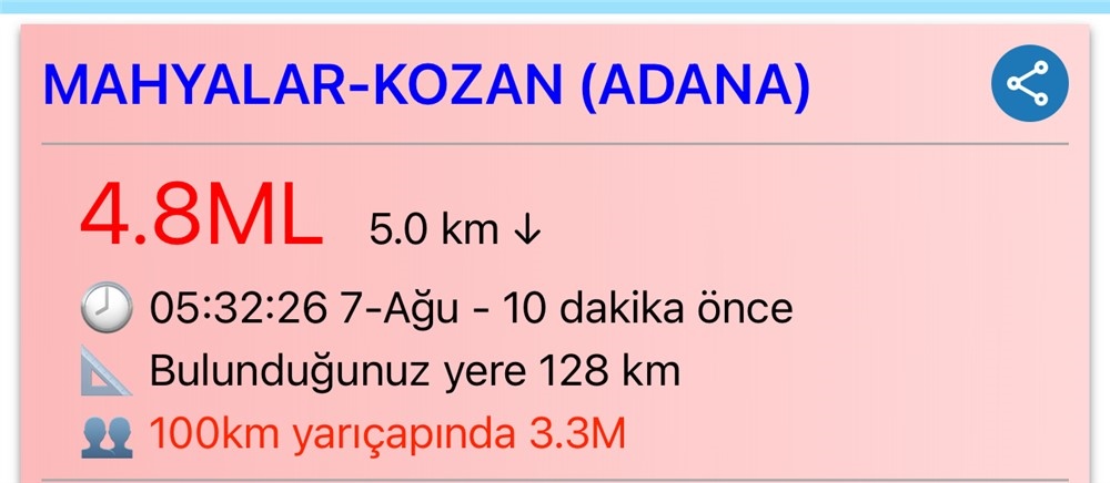 Mersin ve Adana'da Bir Deprem Hissedildi