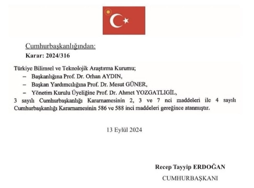 TÜBİTAK'ın Yeni Yönetimi Belirlendi! Prof. Dr. Orhan Aydın Başkan Oldu