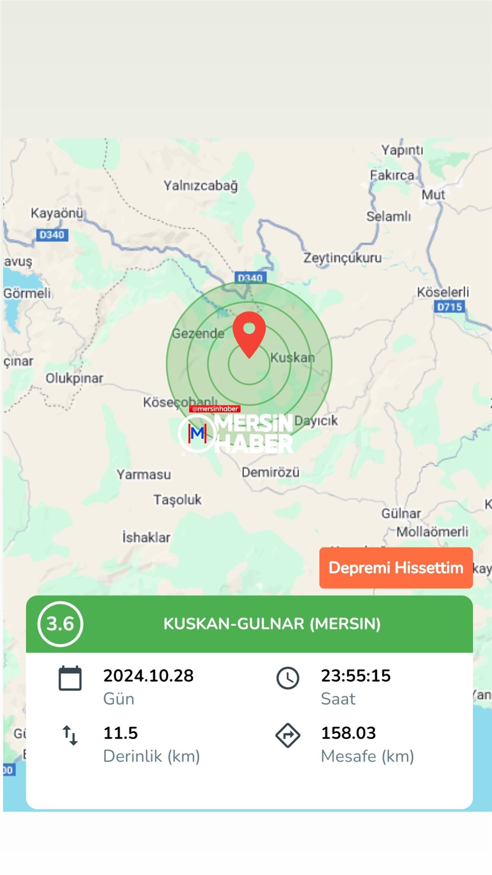 Mersin'de Deprem! Mersin Gülnar’da 3.6 Büyüklüğünde Deprem Meydana Geldi