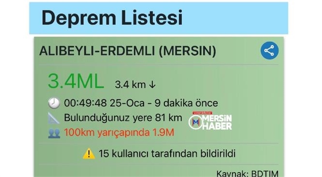 Mersin'de Deprem!