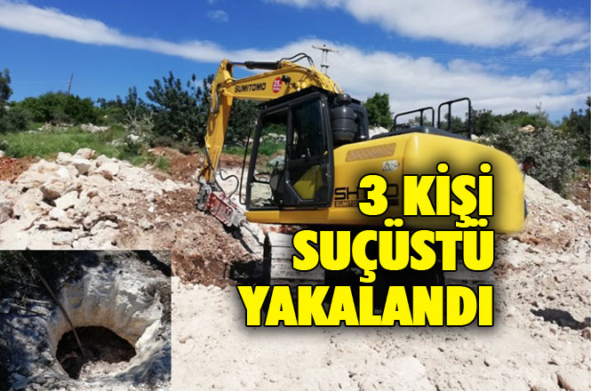 Mersin Silifke Akdamlı'da İş Makinesiyle Kaçak Kazı Yapanları Jandarma Suçüstü Yakaladı