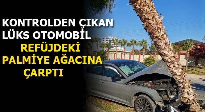 Mersin'de Kontrolden Çıkan Otomobil Orta Refüjdeki Ağaca Çarparak Durabildi, O Anlar Saniye Saniye Görüntülendi